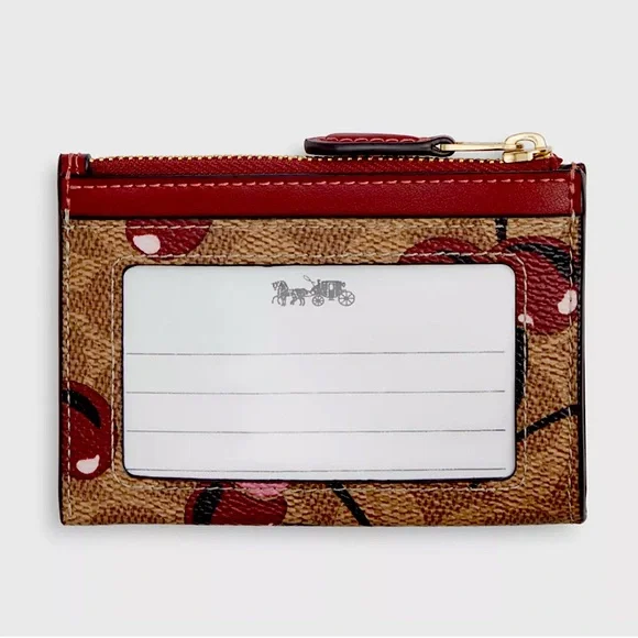NWT COACH Mini Skinny Id Case Card Wallet & Key Chain w/Pink Cherry Print AUTHTC - Picture 6 of 8